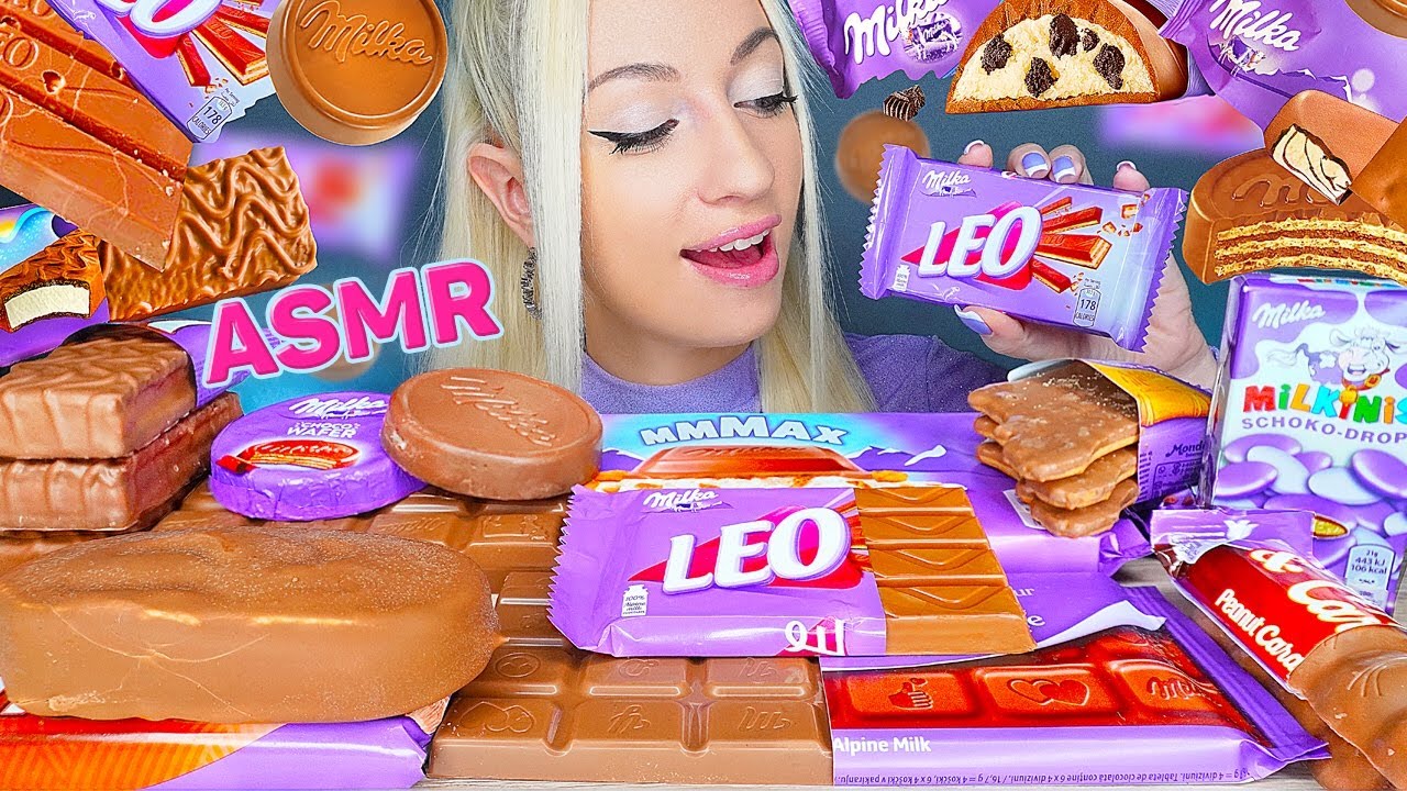 ASMR EATING CHOCOLATE MILKA PARTY, ICE CREAM, CAKE, 초콜릿 디저트, 케이크 DESSERT, (CHOCO WAFER) MUKBANG 먹방