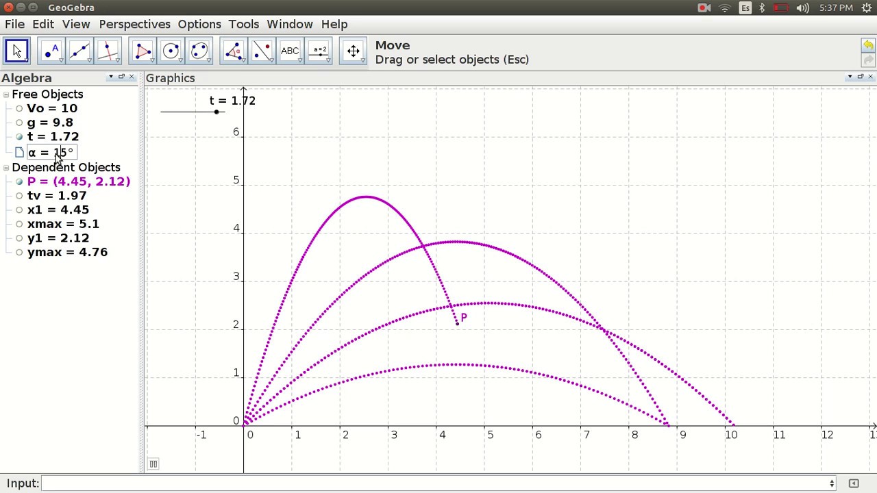 Tiro parabólico con Geogebra