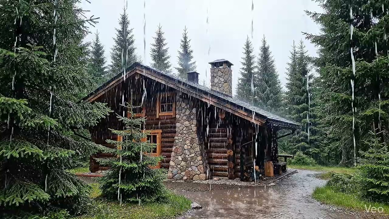 Peaceful Chalet in the Rainy Forest | Relaxing rainy day ambiance with some minor thunder to relax.
