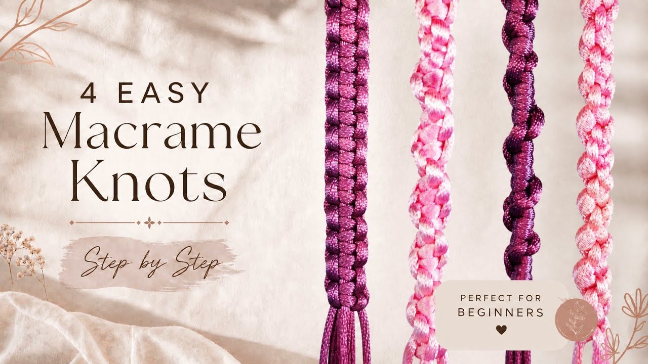 4 Easy Macrame Knots for Beginners | Basic Macrame Tutorial #macrametutorial #macrameknots #macrame 