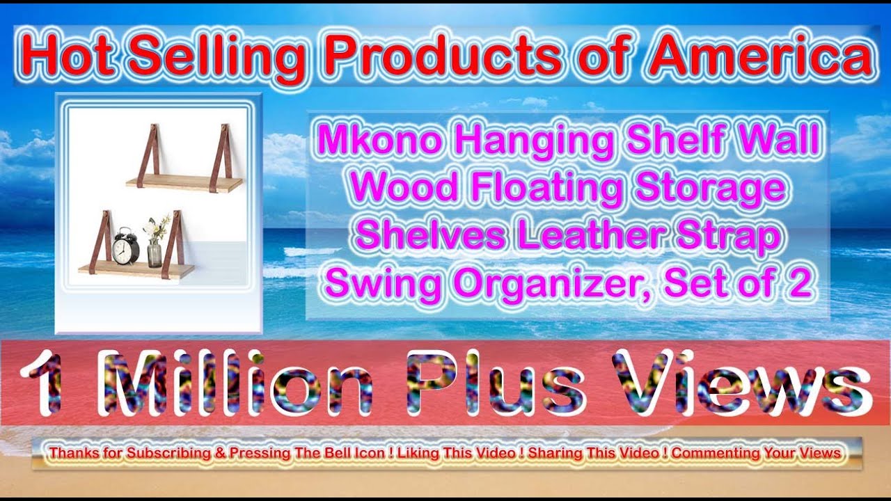 Mkono Hanging Shelf Wall Wood Floating Storage Shelves Leather Strap Swing Organizer, Set of 2