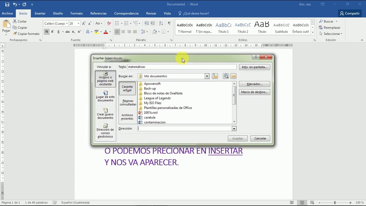 como hacer hipervinculos en word 2016.