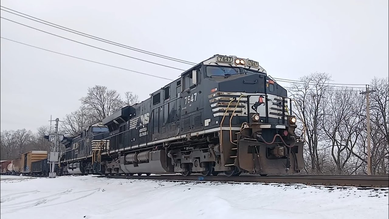 NS 7647 leads NS 170 Manifest Train East at West Chester, OH
