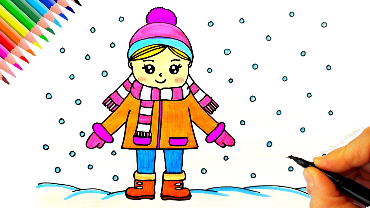 Kar Topu Oynayan Kız Çizimi - Kar Resmi Çizimi - Kar Resmi Çizimi - How To Draw a Winter