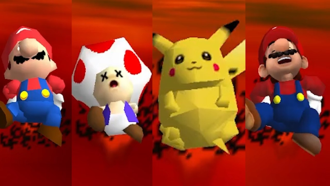 All Characters falling in Lava in the Bowser Course in Super Mario 64