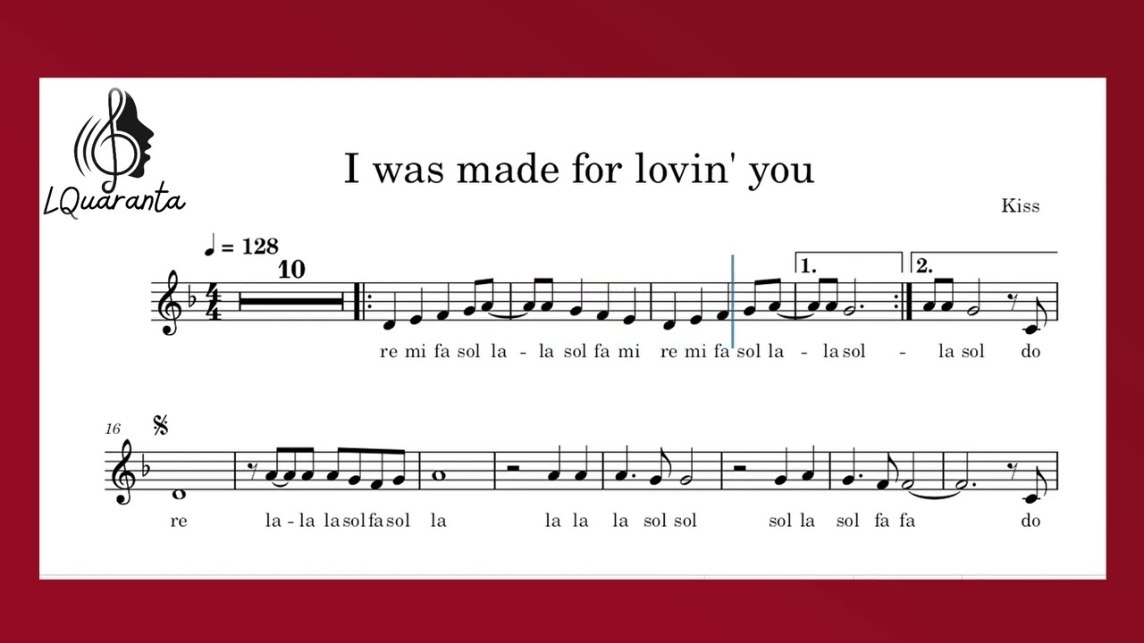 I was made for lovin' you - Kiss - video spartito con i nomi delle note