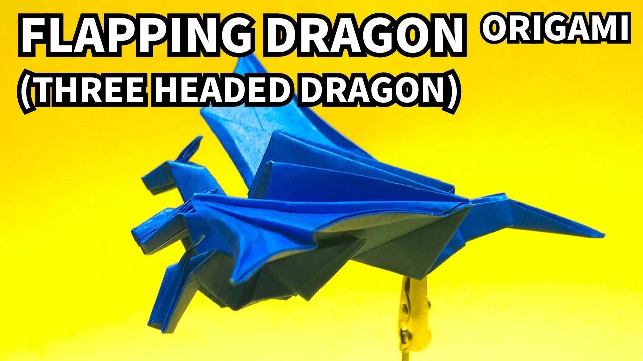 How to make an easy origami flapping dragon（three headed dragon）