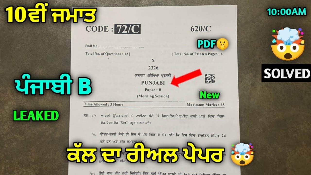 REAL😲 PSEB 10th Class Punjabi B Paper 2026 Board | 19 March | punjabi b Paper 10th Class 2026 #pseb 