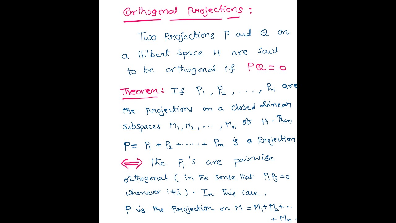 Functional Analysis - Class - 69:Orthogonal Projections