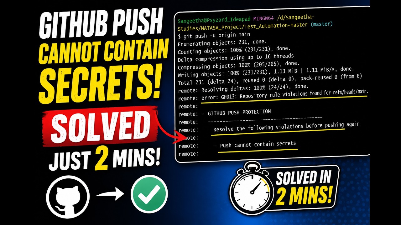 #GIT - 14 | Ошибка GitHub Push Cannot Contain Secrets (GH013) | Решение за 2 минуты |