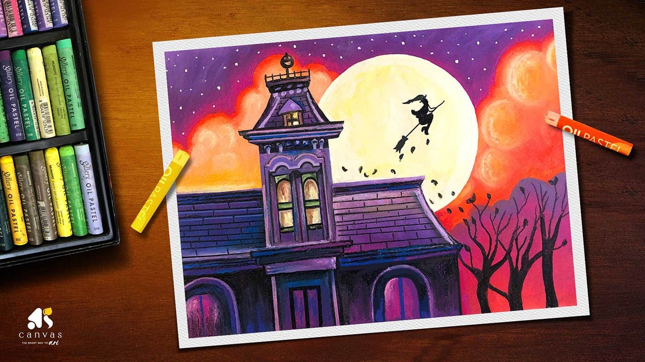 Halloween Drawing With Oil Pastel Step by Step / Oil Pastel Drawing Step by Step