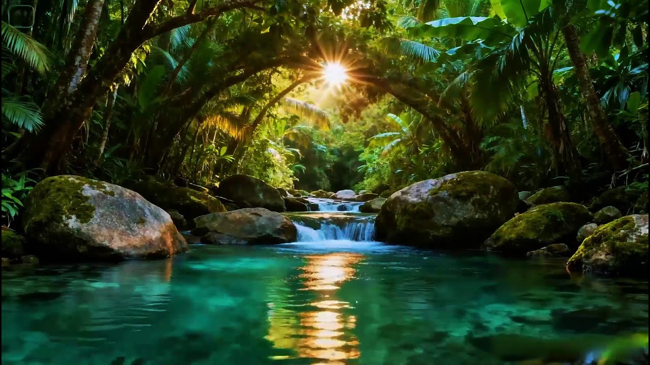 Peaceful Hidden Forest Ambience | Calm River Stream Flowing Sounds | Peaceful Birds Chirping Sounds