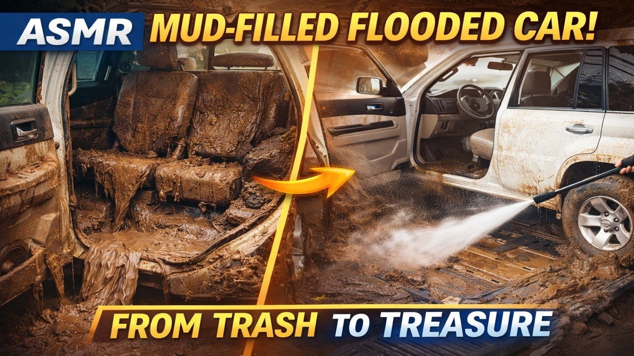 ASMR Mud-Filled Flooded Car | 2011 Nissan Patrol White Satisfying Cleanup