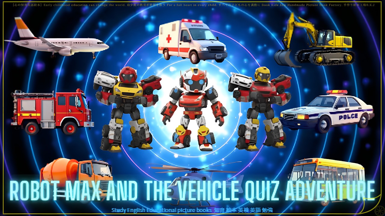 乗り物クイズ Study English.  Educational picture book. 知育 絵本 英検 英語 勉強 Robot Max’s Vehicle Quiz Adventure