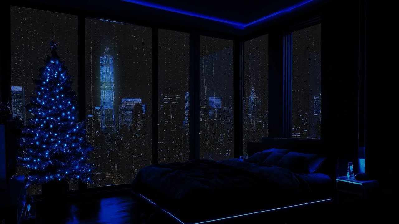Cozy Bedroom in a Rainy City |Blue Lighting Helps Relieve Stress&Reduce Tension |Fall Asleep in 5Min