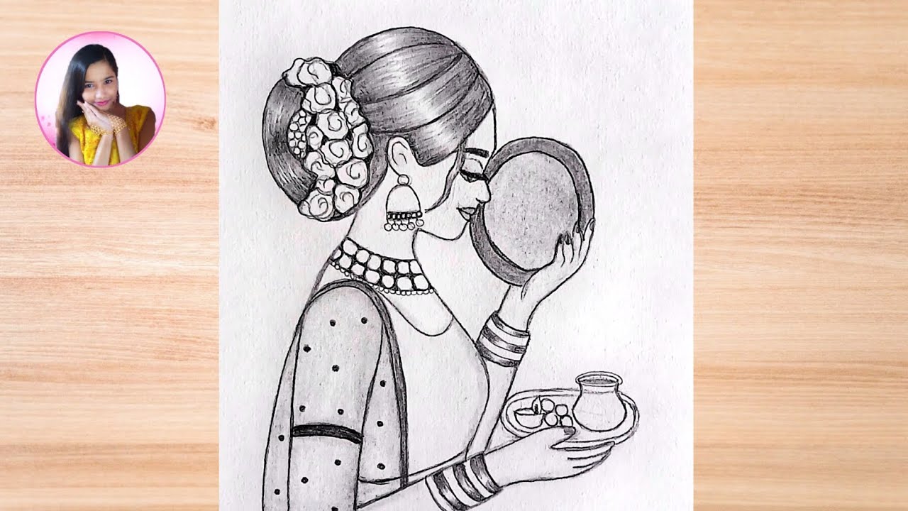 How to draw a Woman Celebrate Karwa Chauth || Karwa Chauth Drawing