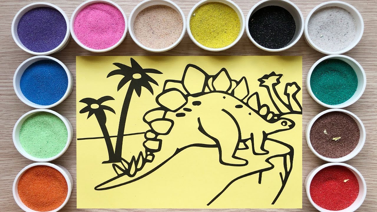 Sand painting, TÔ MÀU TRANH CÁT KHỦNG LONG ĂN CỎ - Đồ chơi trẻ em Chim Xinh