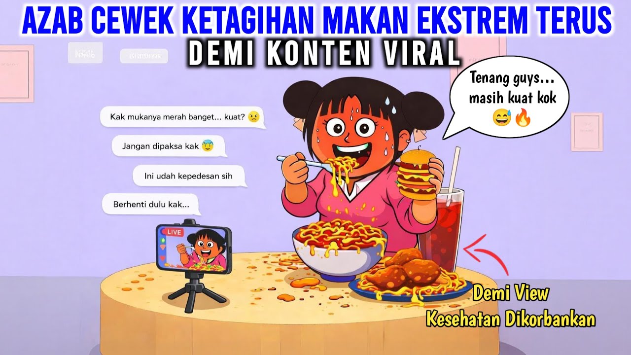 AZAB CEWEK KETAGIHAN MAKAN EKSTREM TERUS DEMI KONTEN VIRAL | ANIMASI AZAB