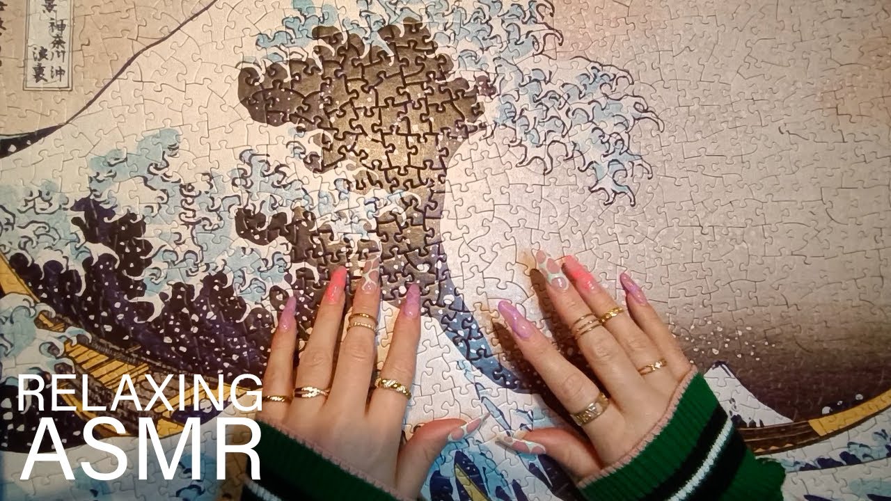 ASMR The Great Wave Puzzle tapping & tracing (🎧 LOFI, whisper, tapping, scratching)