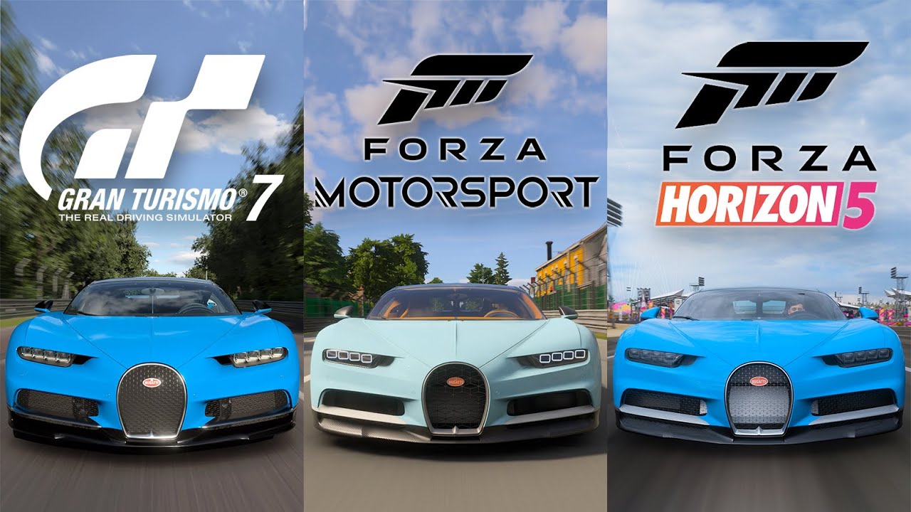Bugatti Chiron (Acceleration, Top Speed, Sound) Comparison | FH5, Forza Motorsport & Gran Turismo 7
