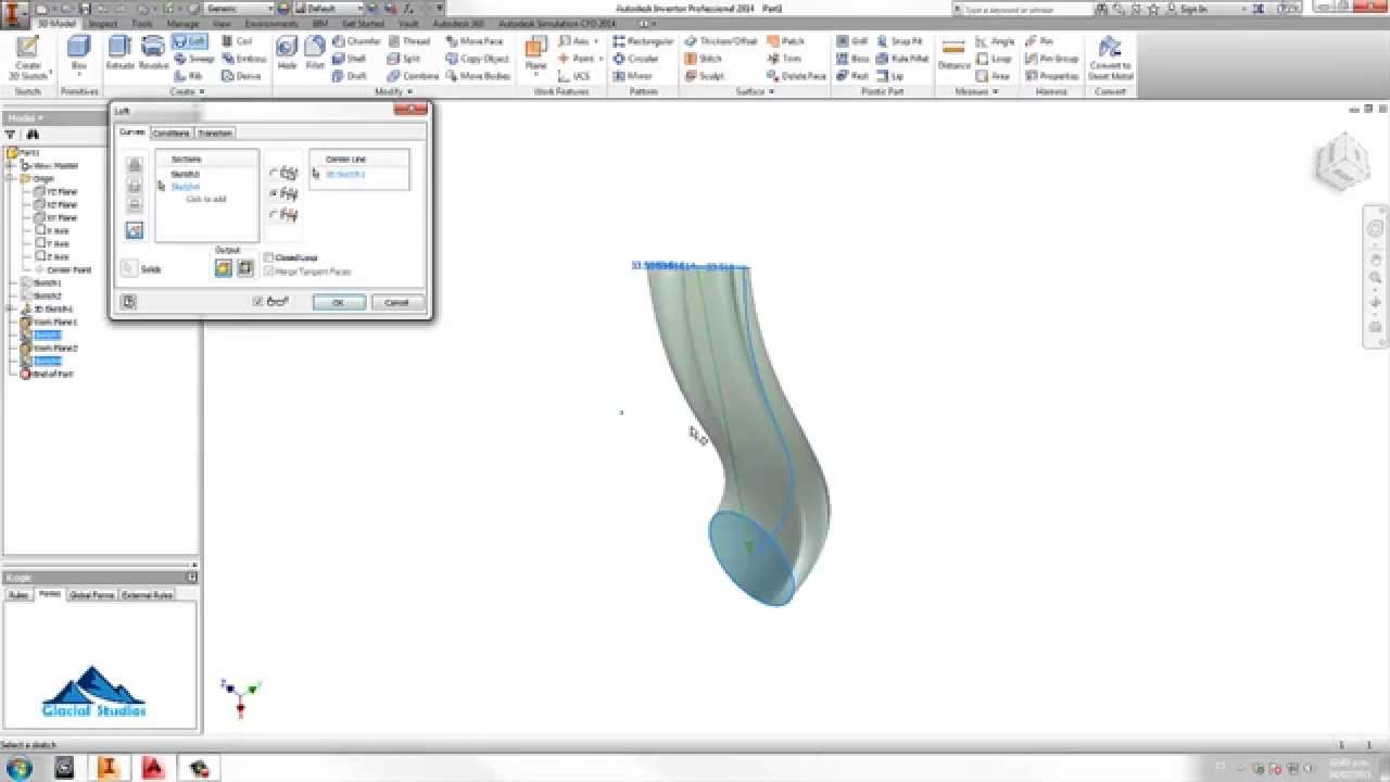 TUTORIAL INVENTOR MODELADO ORGANICO HERRAMIENTAS LOFT Y SWEEP CON SKETCH 3D (EN ESPAÑOL)