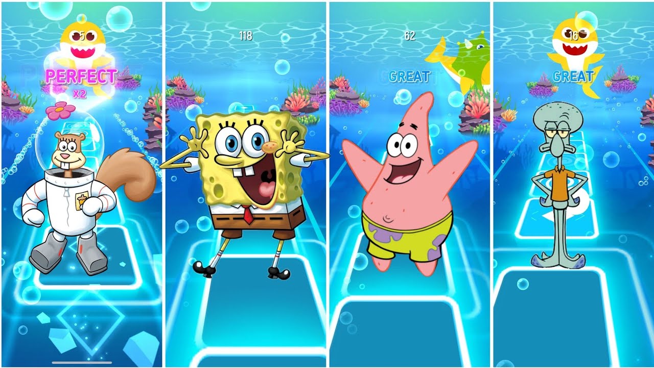 Sandy cheeks 🆚 squidward 🆚 Mr karbs 🆚 plankton Edm rush tiles hop