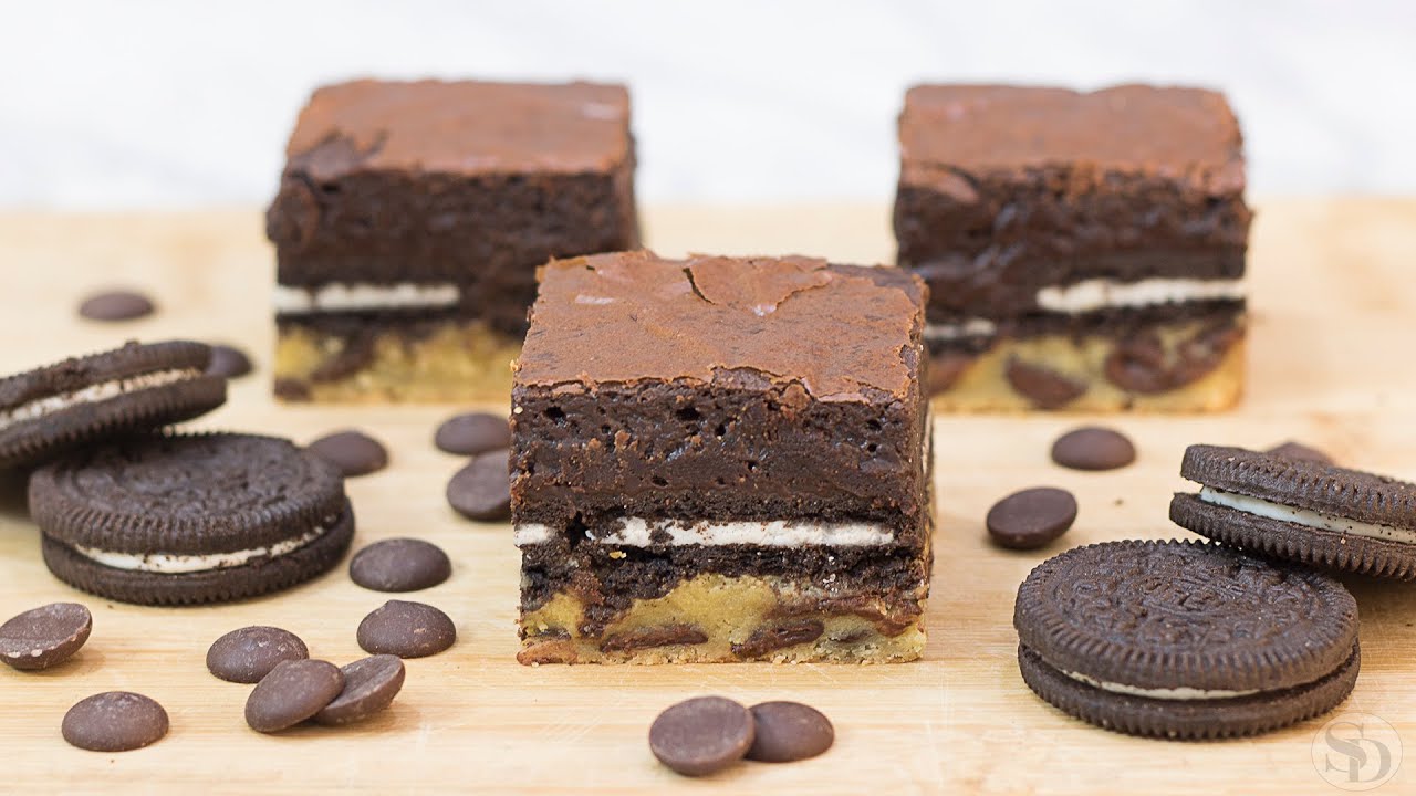 Um Brownie Indecente: cookie de baunilha e gotas e chocolate + Oreo + Brownie | Receita Sandra Dias