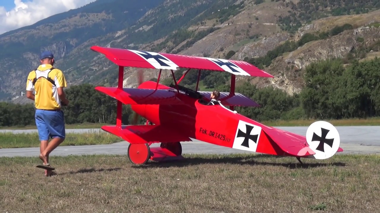 800ccm Gigantic RC Airplane Fokker DR-1 Scale Model in a beautiful Scenery