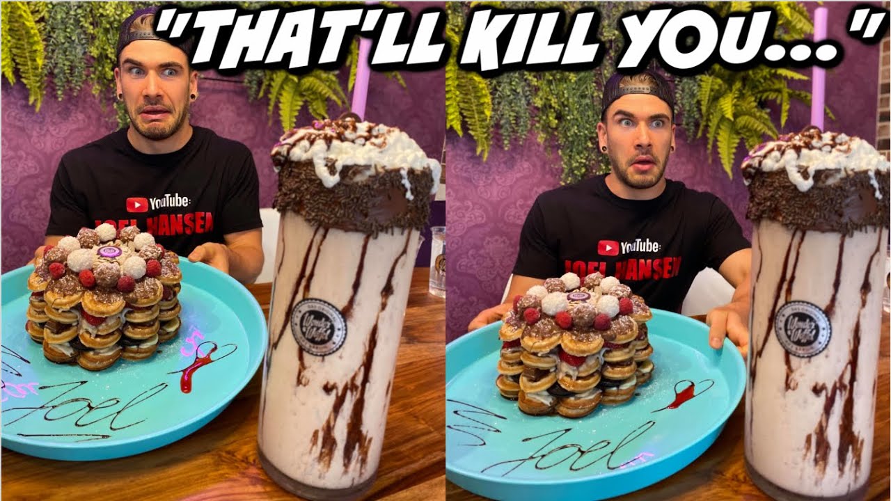 DEATHLY WAFFLE CHALLENGE WITH 2.5 LITER MILKSHAKE | Belgian Waffles | Houston Texas | Man Vs Food