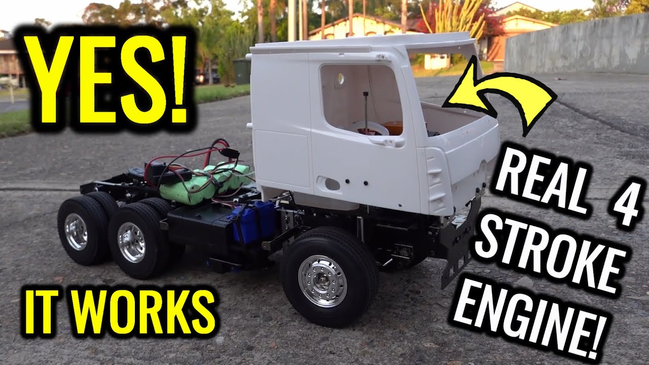 MERCEDES-BENZ RC TRUCK PART 4 - 4 STROKE ENGINE CONVERSION - YES, IT WORKS, FIRST TEST!