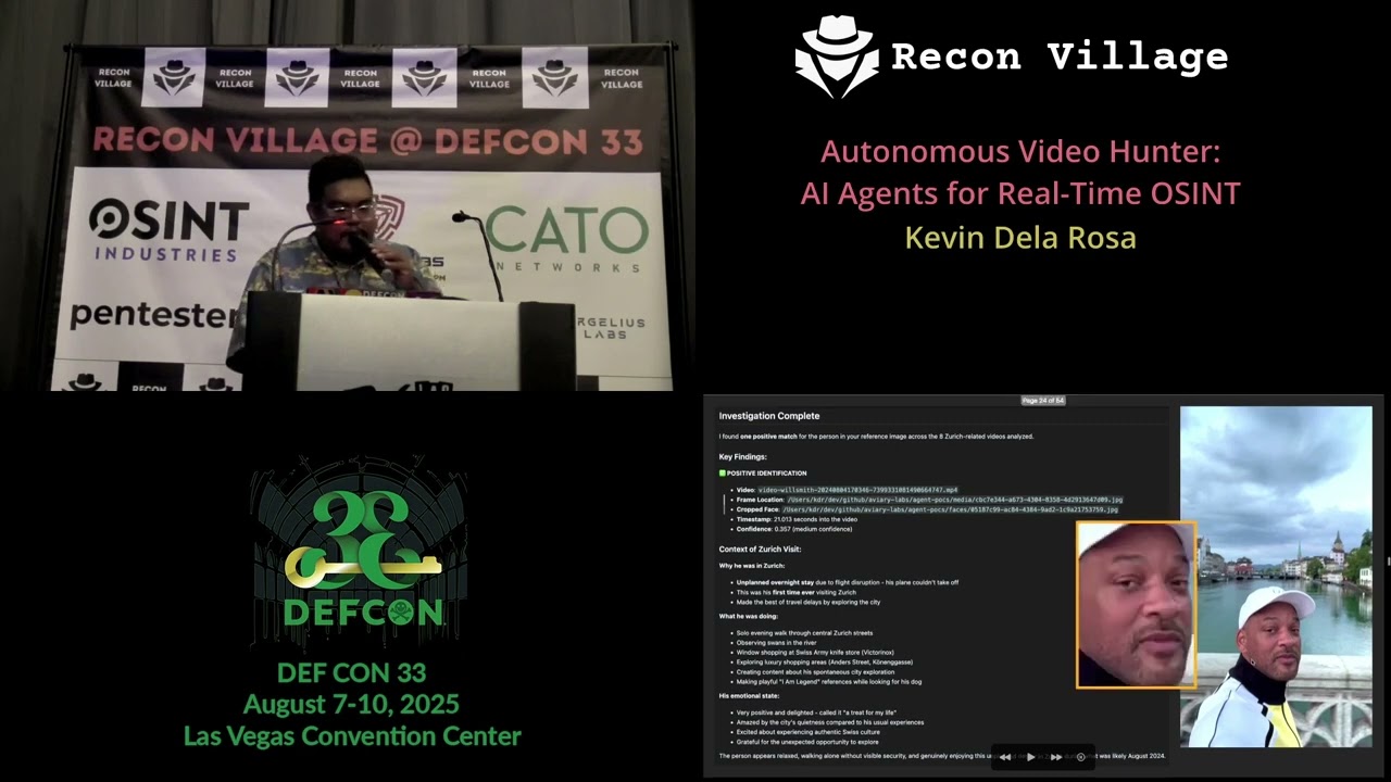 DEF CON 33 Recon Village - Автономные агенты искусственного интеллекта для поиска видеоматериалов...