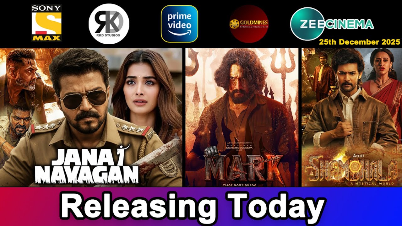 4 New South Hindi Dubbed Movies Releasing Today | Jana Nayagan, Shambhala, Mark | 25th December 2025