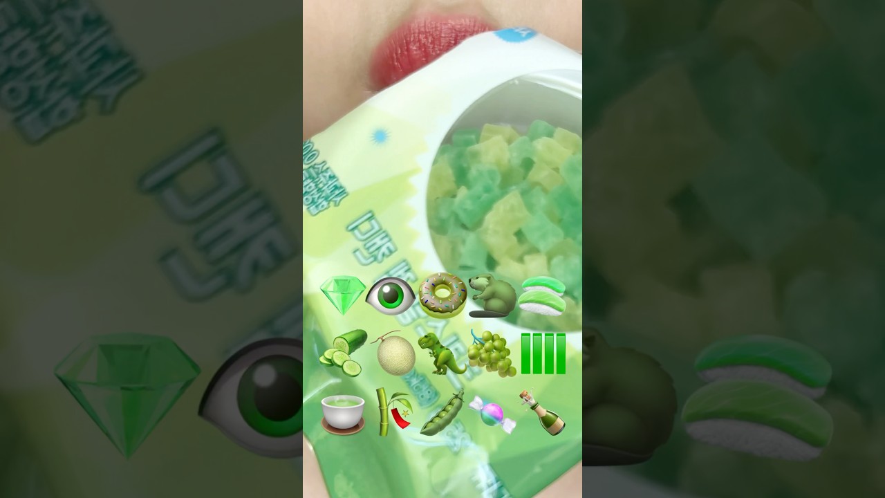 ASMR ЗЕЛЕНЫЙ ЭМОДЖИ ЕДА ​​💎👁️🍩🦫🍣🥒🍈🦖🍇🟩🍵🎋🫛🍬🍾 Зеленый эмодзи Мукбанг (ускоренный)