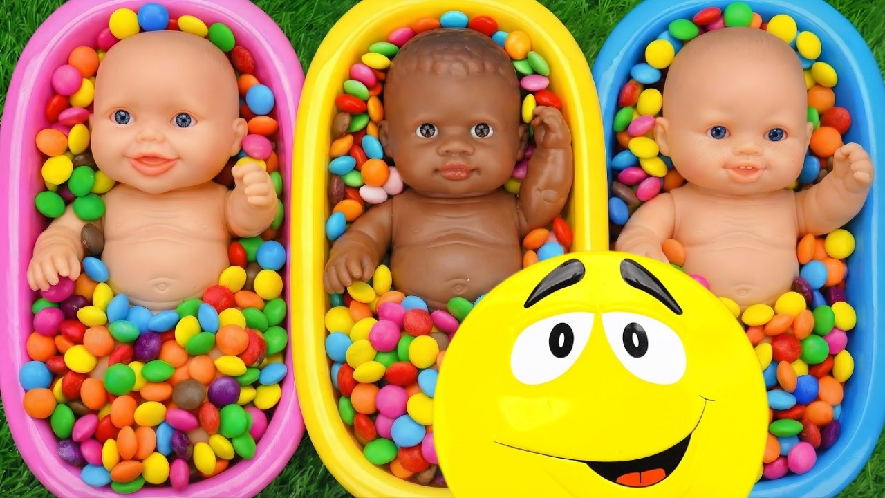5 Minutes Satisfying with Full of 3 Rainbow BathTubs Candy with M&M's & Magic Slime Cutting Video