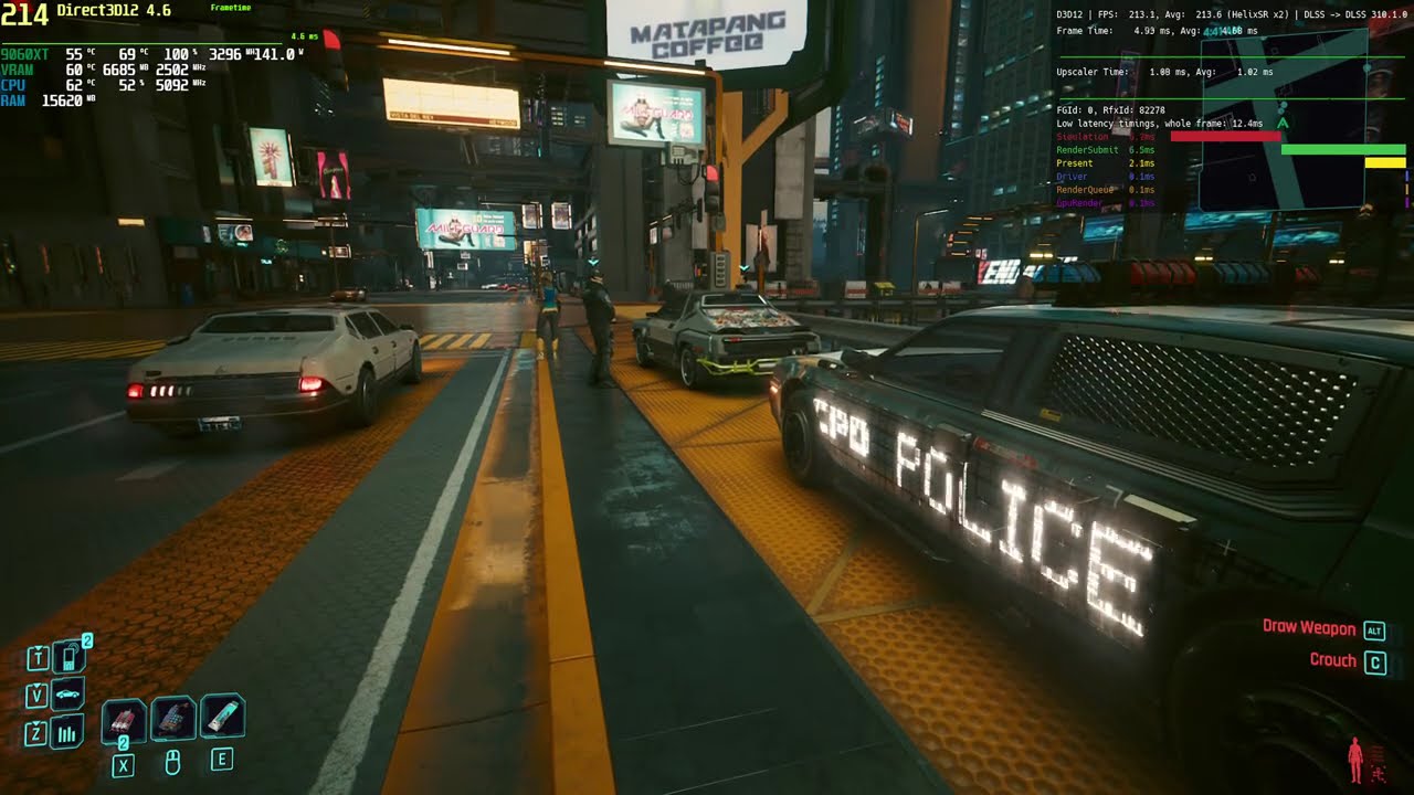 HelixSR 1.9.0  DLSS4 FG for AMD card -  test in Cyberpunk 2077