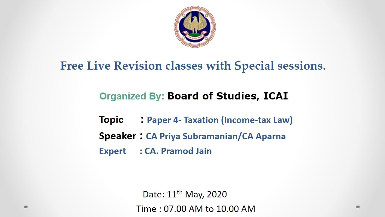Paper 4- Taxation (Income-tax Law) - Intermediate (Morning Session) - 11.05.2020