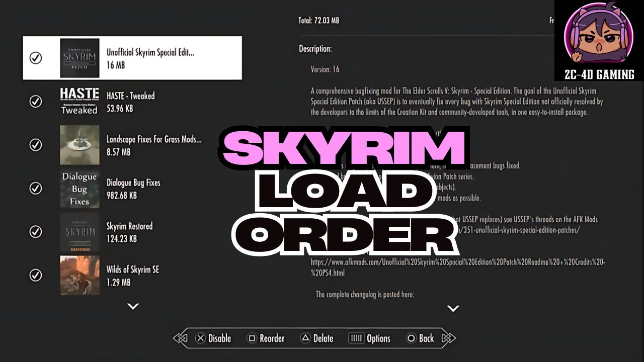 Лучший порядок загрузки модов Skyrim Anniversary Edition для PS4/PS5