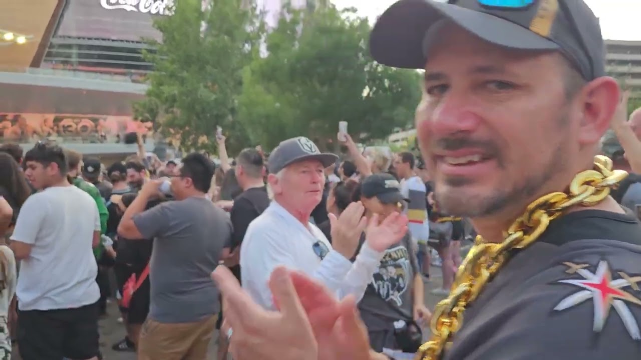 Fans celebrate outside T-Mobile Arena as Vegas Golden Knights win 2023 Stanley Cup