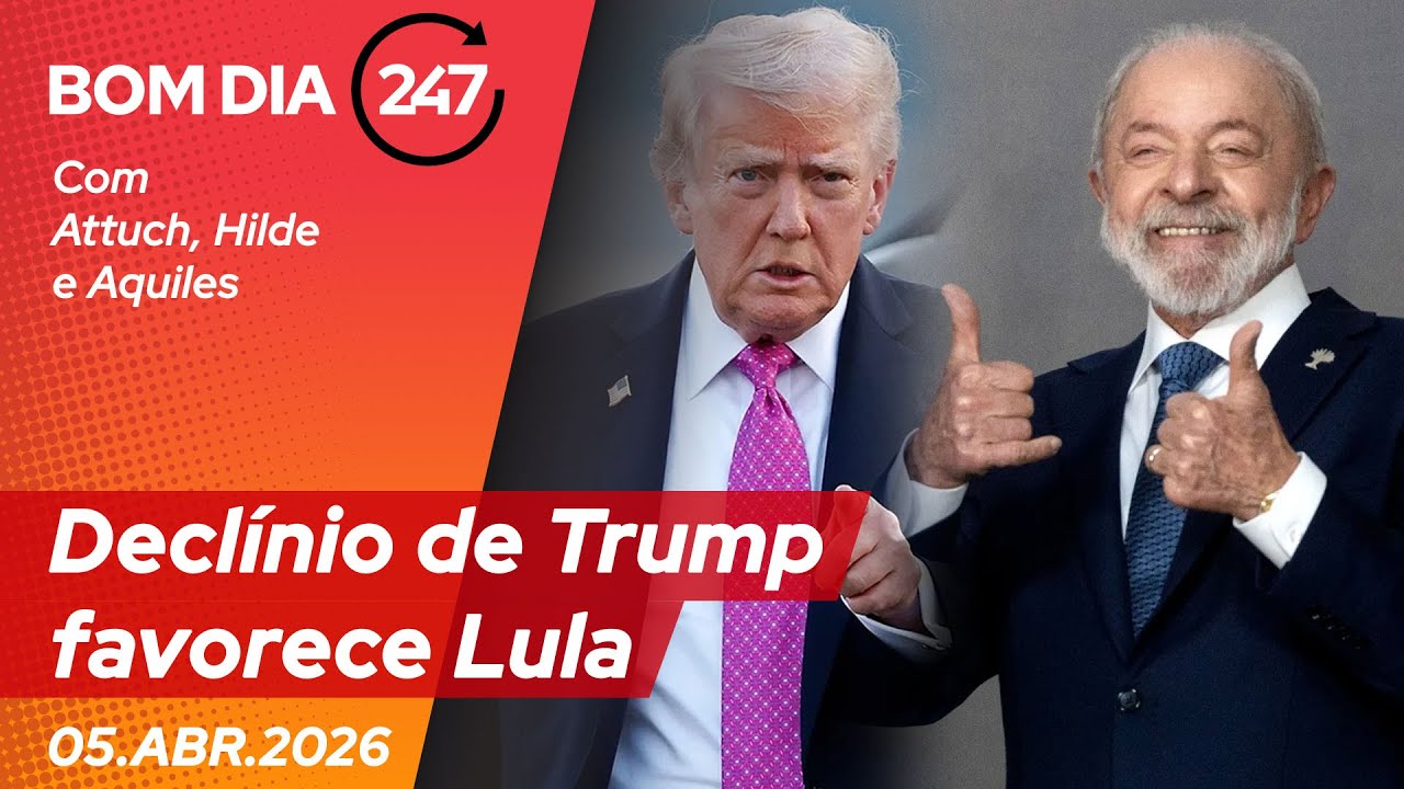 Bom dia 247: decl&iacute;nio de Trump favorece Lula (5.4.26)