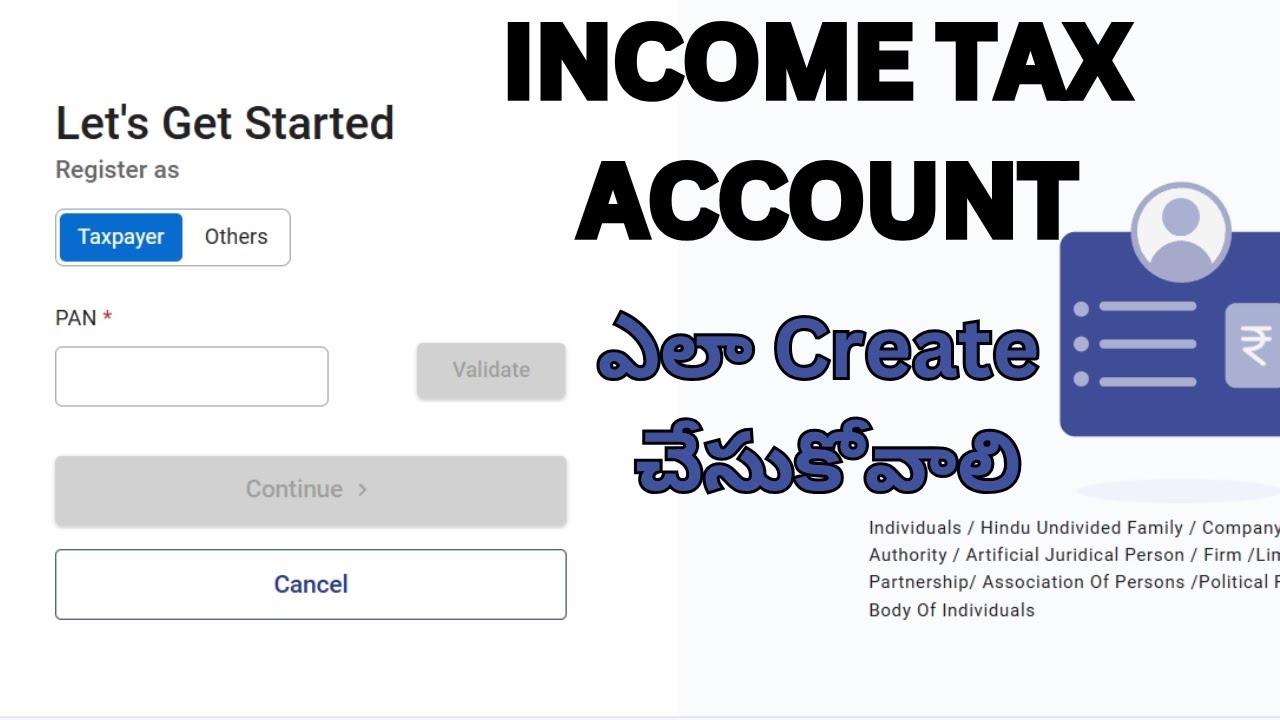 How to Create Income Tax Account in Telugu
