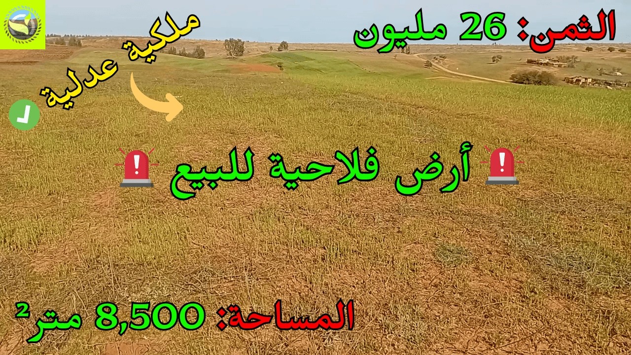 للبيع أرض جميلة 8.500م² بجماعة الكنزرة صالحة للفلاحة وفي موقع ممتاز وثمن قابل للتفاوض 🌾
