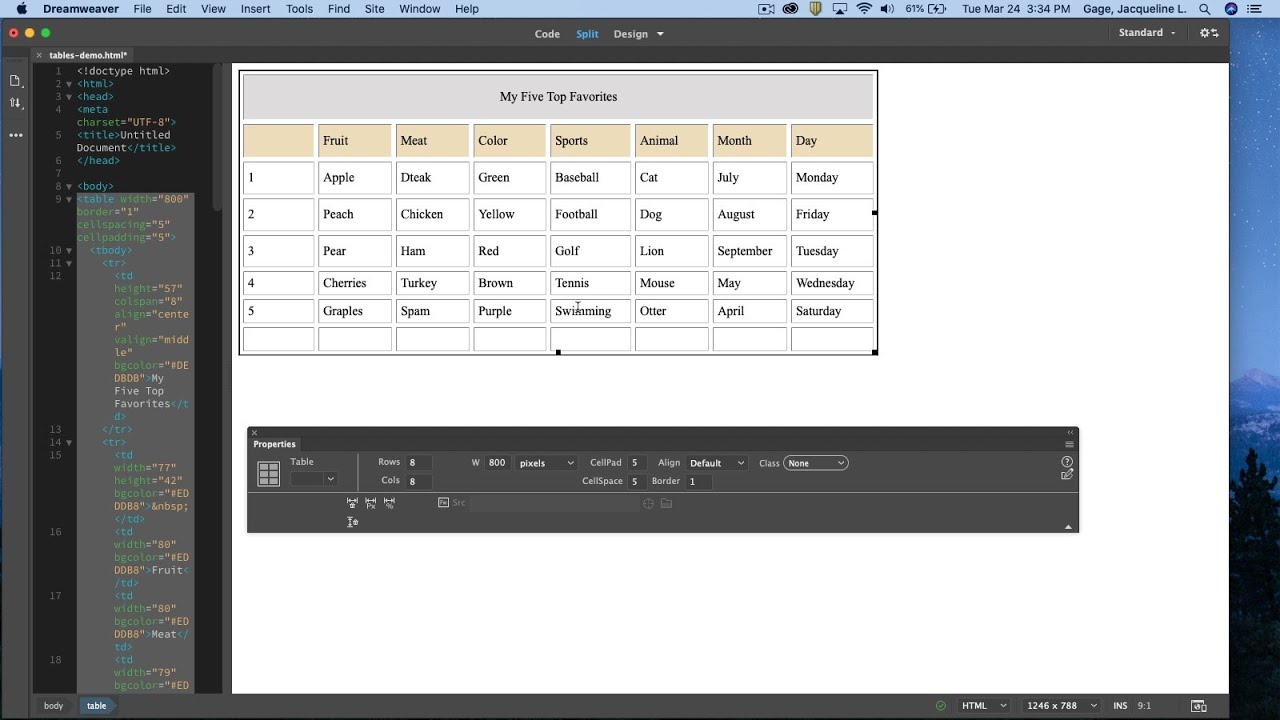 Dreamweaver CC 2020 - html tables