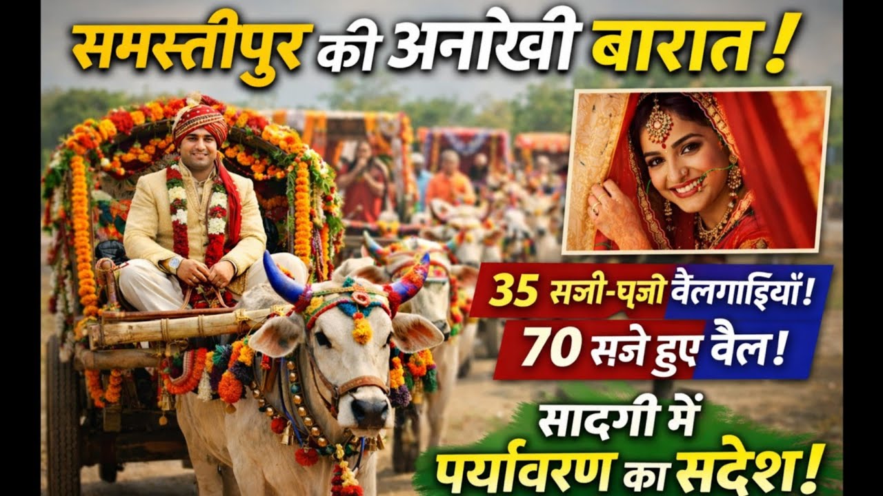 35 बैलगाड़ियों वाली बारात 😲 पूरा शहर देखता रह गया!”#समस्तीपुर #AnokhiBarat #BullockCartWedding