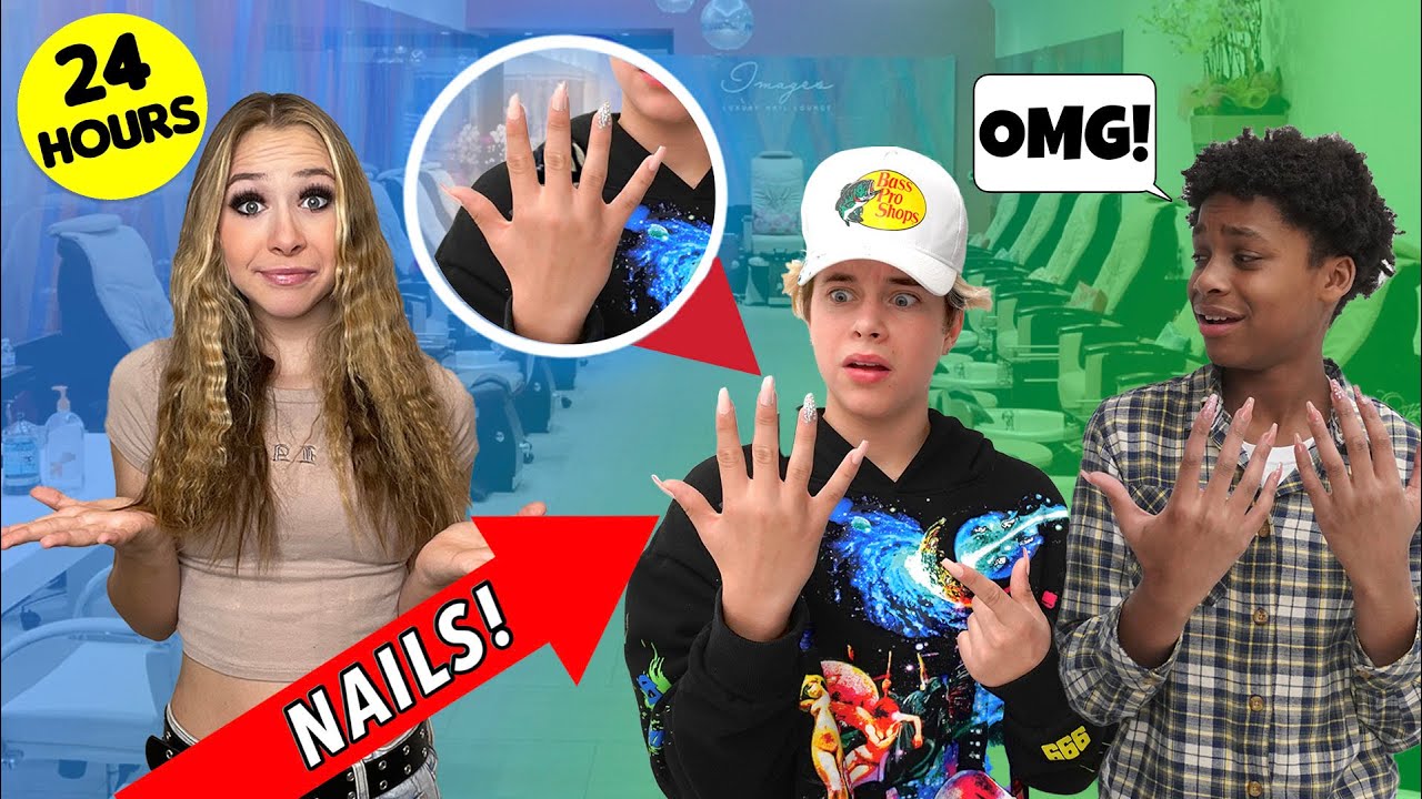 WEARING SUPER LONG ACRYLIC NAILS with my BEST FRIENDS For 24 HOURS Challenge | Alex Bryant