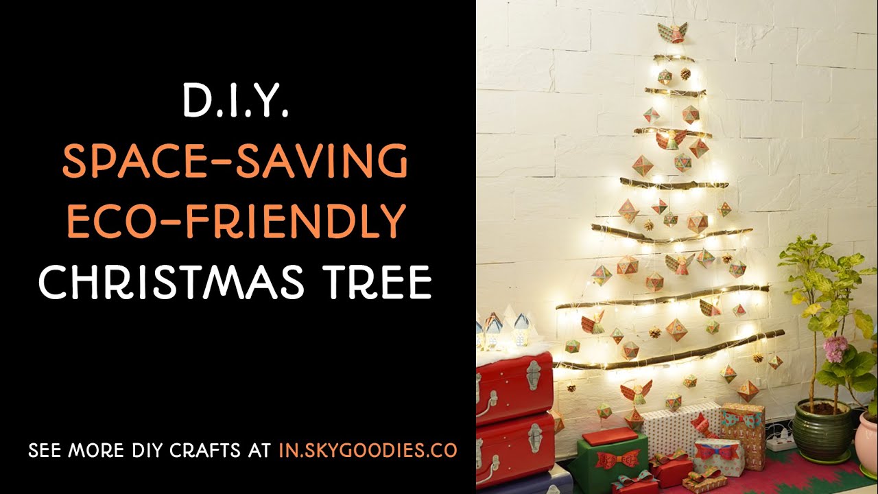 Space Saving DIY Eco-friendly Christmas Tree with Paper Ornaments & Lights for small apartments