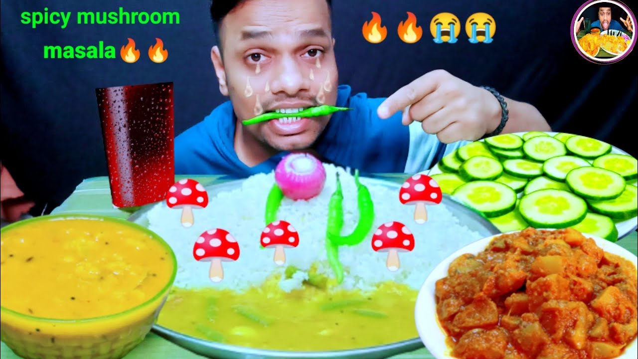 ASMR 🔥 DAL CHAWAL EATING, SPICY MUSHROOM MASALA, SALAD WITH ONION, MUKBANG EATING SHOW 