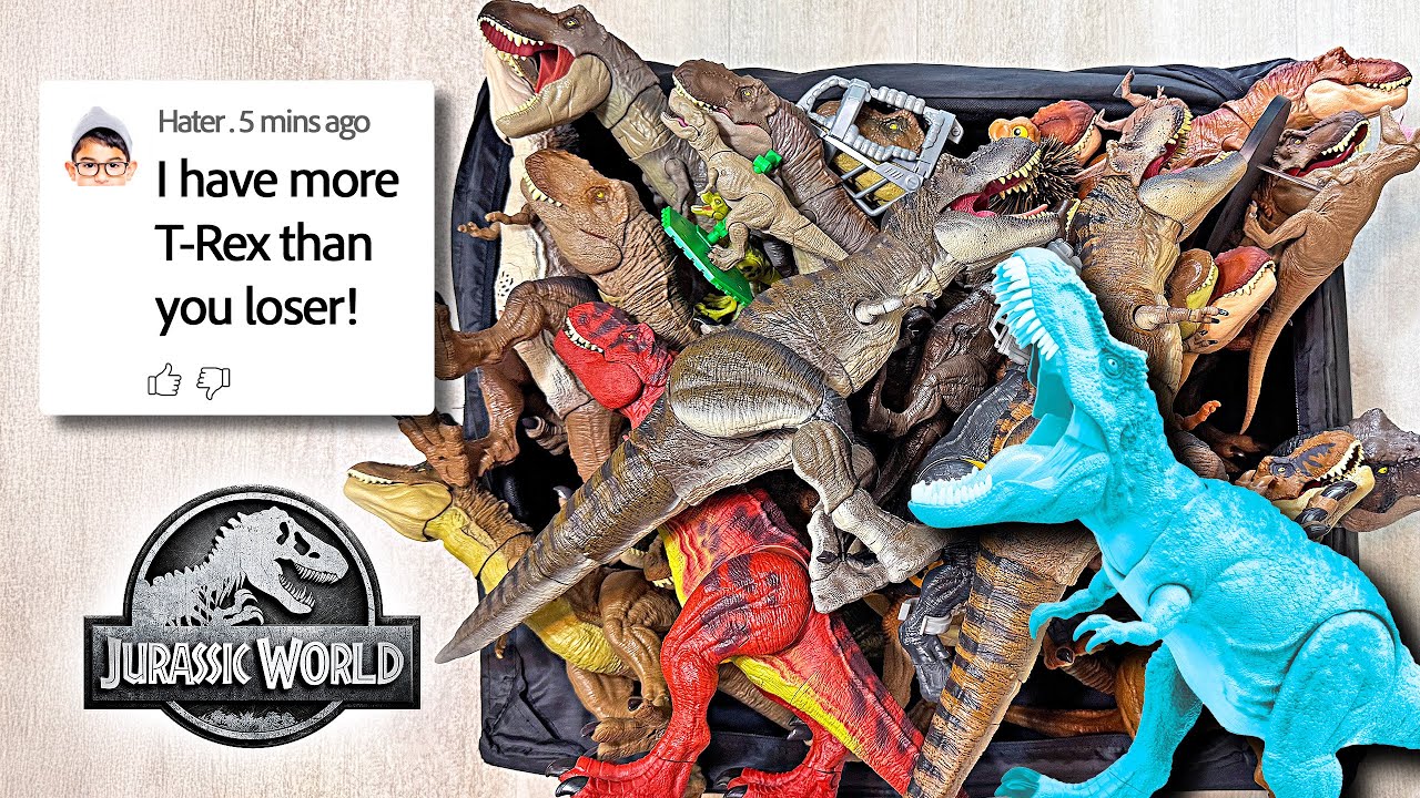 130 Jurassic World T-Rex Toys Collection Challenge!