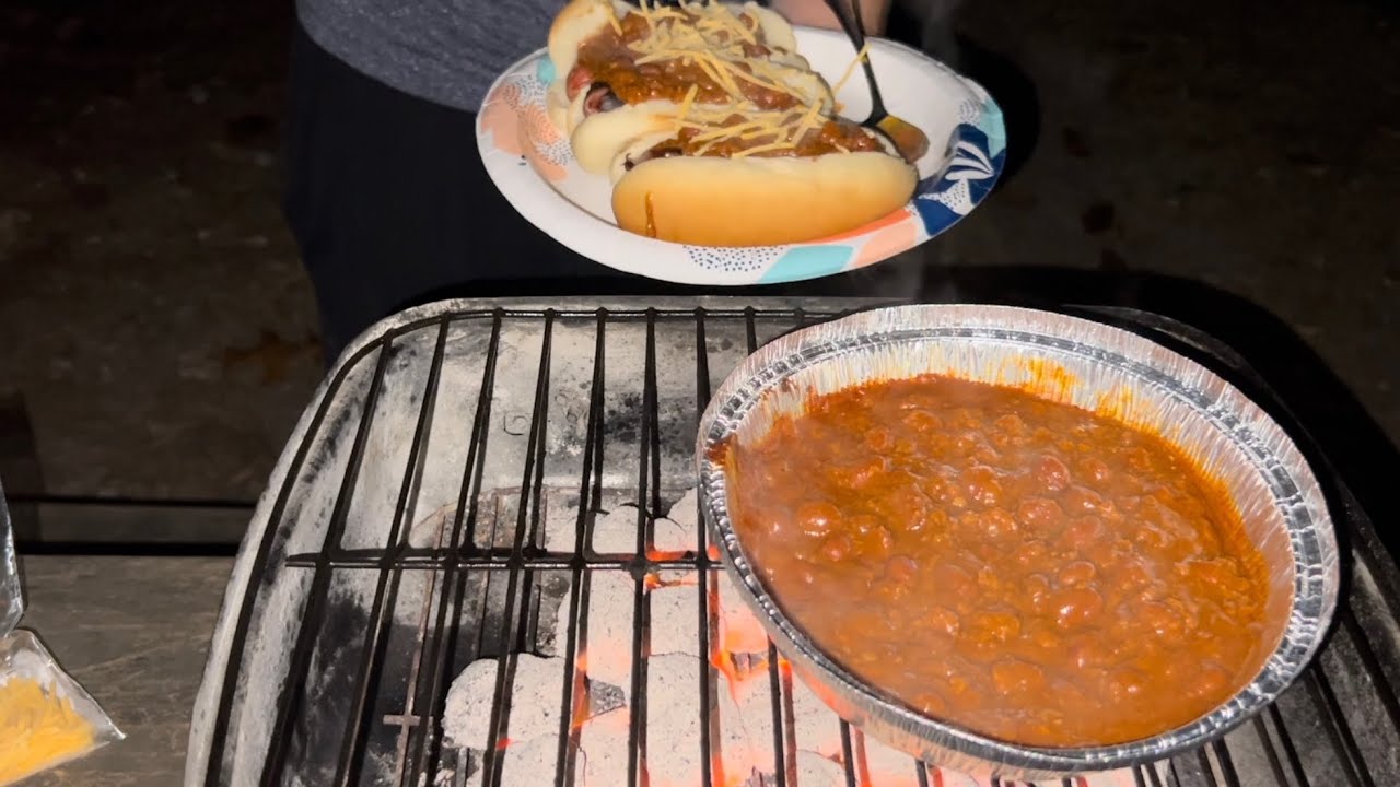 Late night chili cheese dogs | car camping