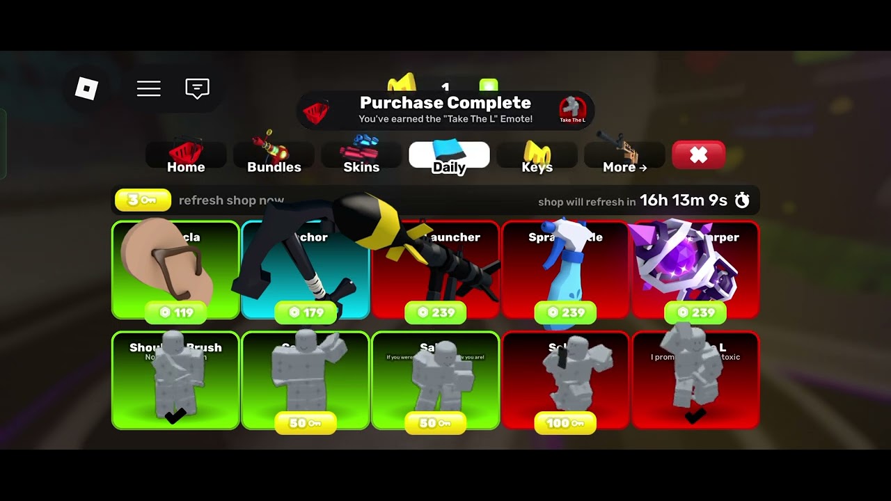 Buying take the L emote in Roblox rivals!