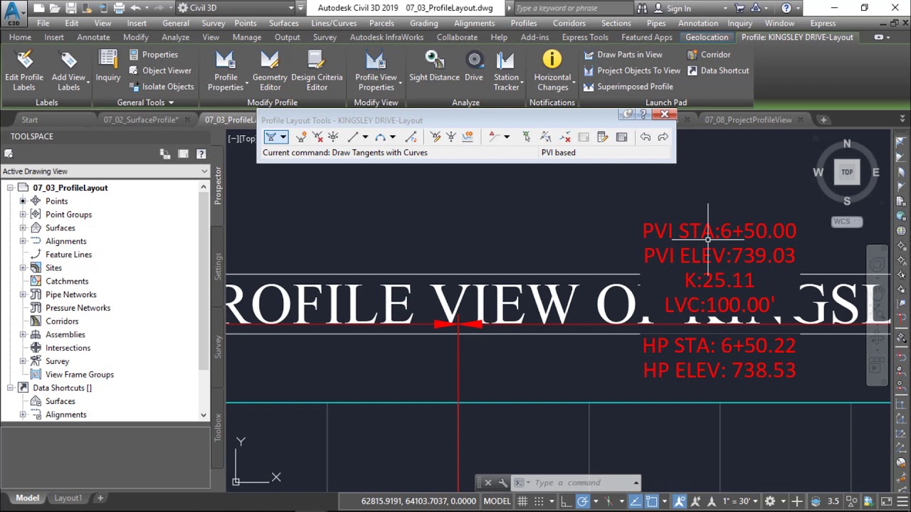 16 . كيفية عمل PROFILE والتعديل عليه CIVIL 3D